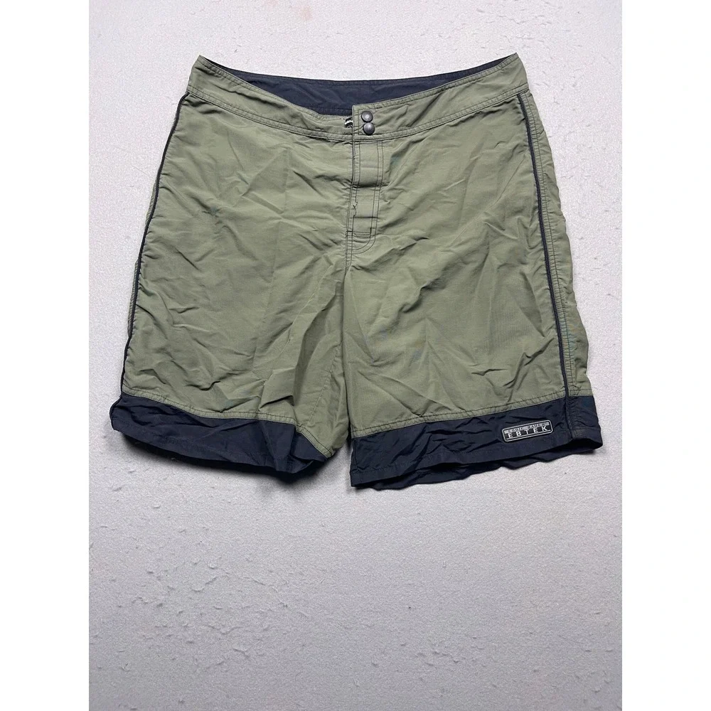 Eddie Bauer EBTEK Board Shorts Nylon Olive Green Navy Blue 37 Mens